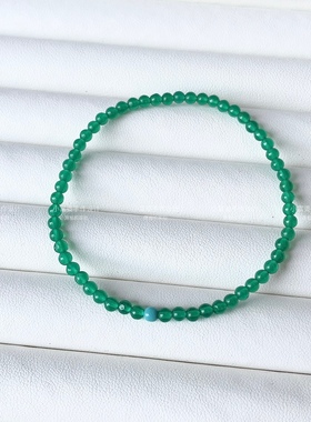 缅甸老坑翡翠阳绿色玉髓手链极细3mm圆珠祖母绿色南红绿松款手串