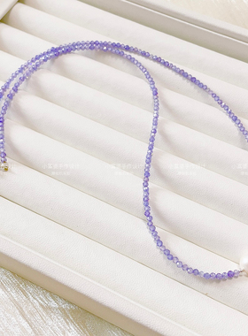 爆闪紫色水晶锆石刻面 天然淡水珍珠米珠锁骨链 女轻奢感极感项链