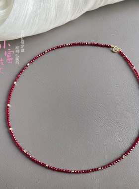 极细安克拉宝石红色水晶项链小众设计高级感不掉色脖颈带简约百搭