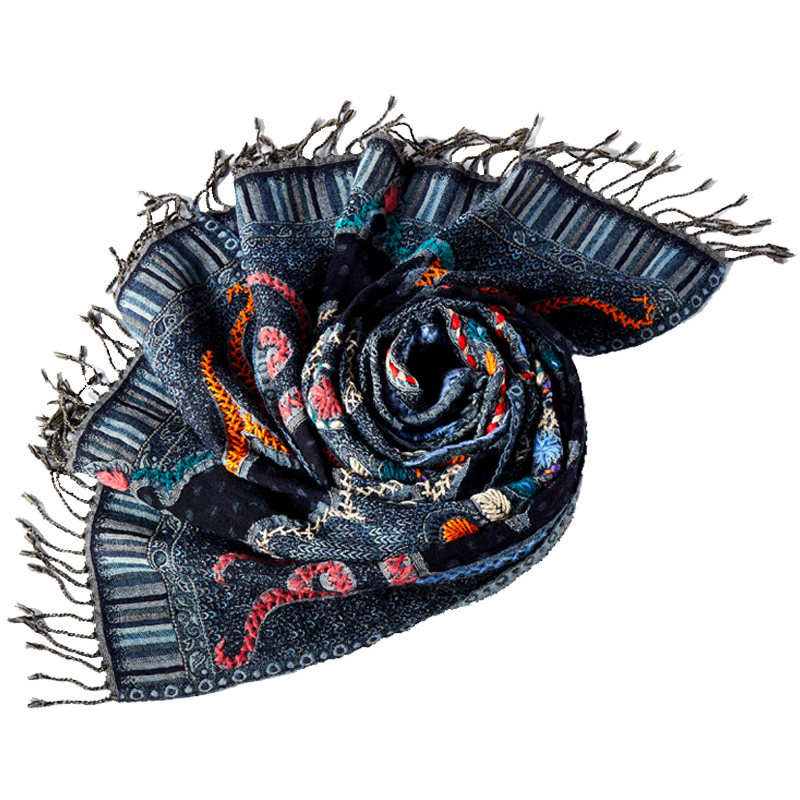 纪羽 秋冬印度手工刺绣水煮羊毛披肩围巾女长款民族风保暖,淘宝优惠券,粉丝福利购,淘宝优惠卷