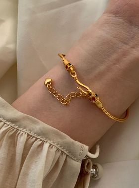 古法沙金新中式串珠绿色金属手链