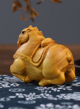新年黄杨木雕唐马实木雕刻随身盘C玩工艺品生肖马手把件文玩摆件