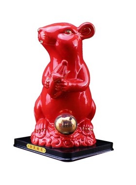 优选红色陶c瓷十二生肖摆件全套鼠牛虎兔龙蛇马羊猴鸡狗猪整套摆