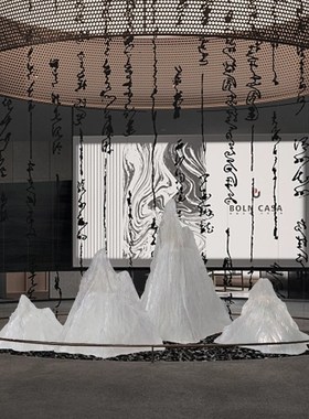 精选新中式禅意透l明树脂假山形摆件酒店庭院造景落地软装饰工艺