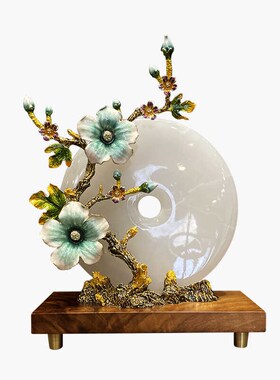 精选新中式禅意珐琅彩兰花u玉石平安扣客厅工艺品玄关书架装饰品