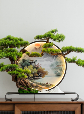 精选轻奢高档新中式摆件绿植仿真迎客松J酒店玄关造景装饰乔迁搬