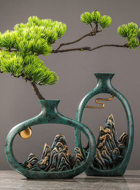 精选新中式禅意山水花瓶摆t件客厅家居酒柜装饰品办公室茶室博古