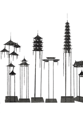 精选新中式铁艺凉亭子摆件铁塔壁饰城G市组合摆设会所软装玄关落