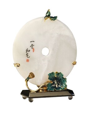 精选新中式珐琅彩天然玉石平安扣B摆件客厅玄关乔迁送礼饰品教师