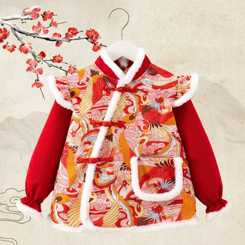 Baby smock, children's eating bib, waterproof and anti-dirty, New Year's Tang suit, New Year's greeting suit, baby reverse dressing apron