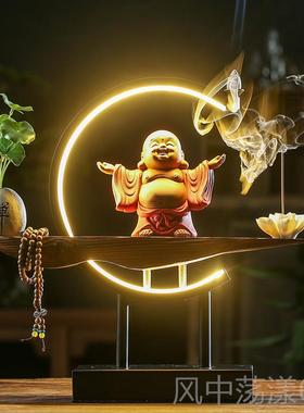 正品招财弥勒佛新摆件陶瓷笑佛意带灯光中式禅客厅玄创关办公意室