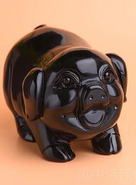 正品然水晶黑曜石猪件摆件家居车摆收藏家居天客厅酒柜司公开业礼