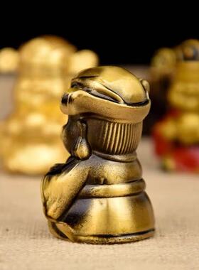 纯黄铜财神迷你摆件客厅办公室