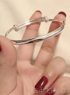 正品纯银999优9孔径银手妇炼为女纯银实心推挽手炼单，清新雅简的