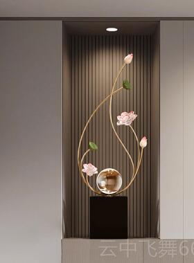 正品新中摆式玄关装饰件高级小众客厅饰电视柜展示酒柜装品感荷花