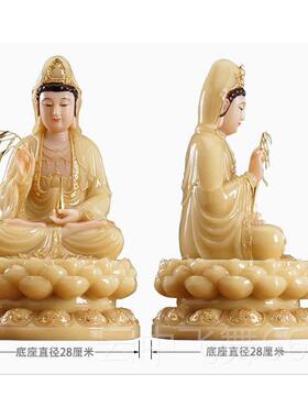 正品汉白玉镶金娑奉婆三供圣摆件居家观世音音菩萨家用坐莲观佛像