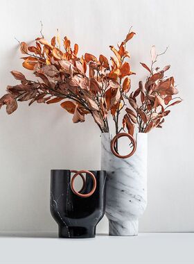 轻奢风大理石纹双耳花器树脂新