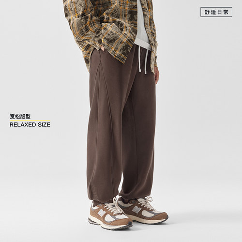 BODYDREAM冬季重磅加绒卫裤男士运动裤宽松大码束脚裤针织休闲裤 - 图0