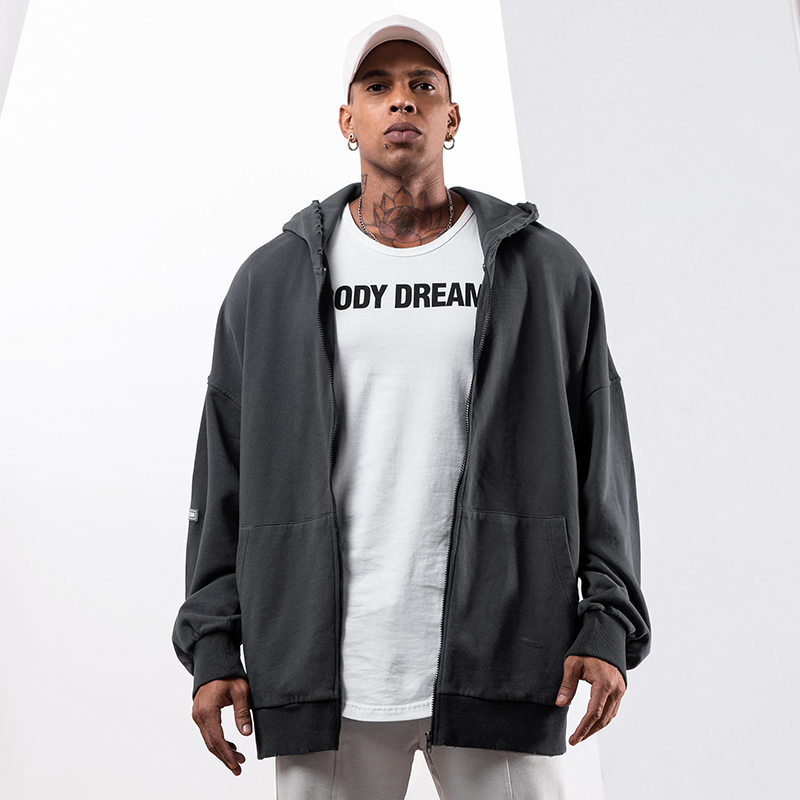 新款破洞宽松拉链连帽卫衣运动休闲百搭纯棉夹克外套男 bodydream 新款破洞宽松拉链连帽卫衣运动休闲百搭纯棉夹克外套男 bodydream
