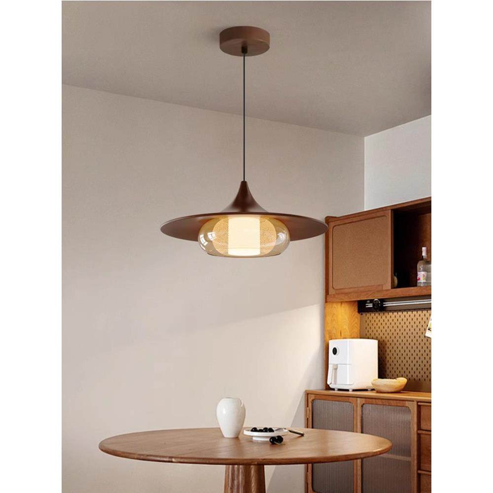 中古风飞碟餐厅吊灯胡桃木色法式复古全光谱护眼餐桌吧台吊线灯,淘宝优惠券,粉丝福利购,淘宝优惠卷