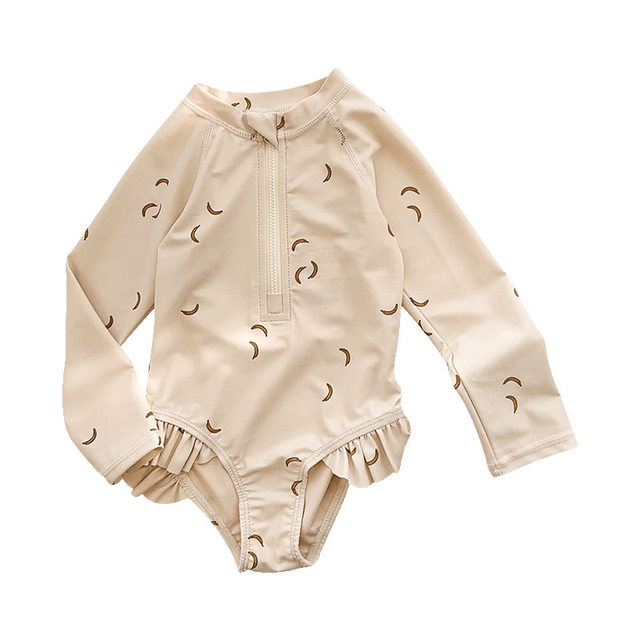 France 2026 new girls swimsuit one-piece long-sleeved children’s long-sleeved swimsuit protection sundress for small and medium-sized swimsuit cute-sea-dry-frying