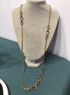 Vintage铜镀真金简约不规则长款项链毛衣链保存品