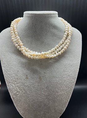 三层淡水珍珠短款项链珠光挺好的不规则巴洛克两种戴法长度45厘米