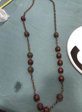 孤品vintage中古果冻莱茵石鸽血红色不规则长款球球项链 只有一件