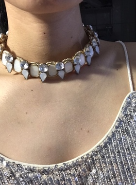 Vintage中古重工贝壳宽版卡脖短款项链宫廷风合金材质略氧化