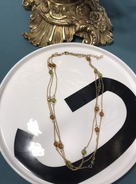 Vintage多层铜镀真金捷克水晶珠珐琅彩流苏短款项链
