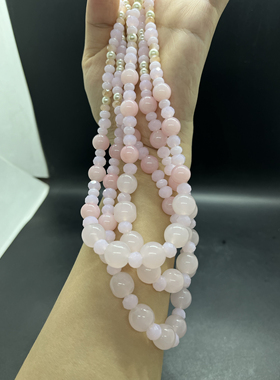 天然粉晶项链女款多层锁骨链毛衣链时尚百搭饰品礼物送女友