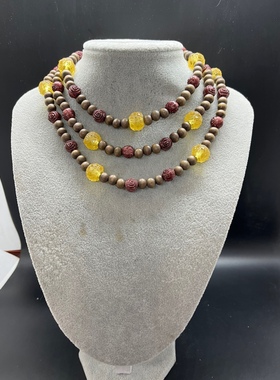 #毛衣链木珠文玩仿琥珀蜜蜡长款项链毛衣链男女同款长度140厘米