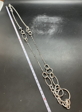 简约银色灰珍珠不规则毛衣链铜镀真金质量很好