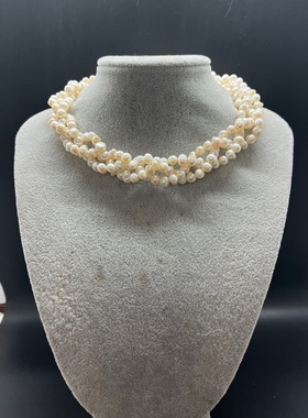 白色野生淡水珍珠短款项链三层珍珠项链 可以做卡脖巴洛克不规则