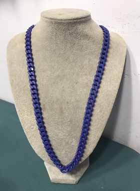 Vintage蓝色烤漆宽版时尚有个性长款项链男女同款 保存品略掉漆