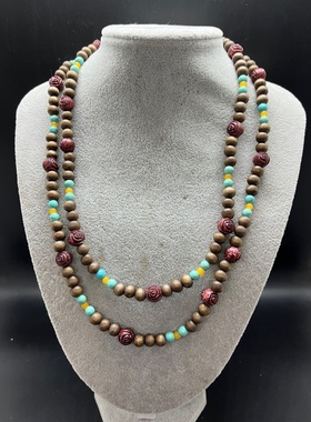 #毛衣链木珠黄色珠子长款毛衣链项链可以戴双层 长度100厘米左右