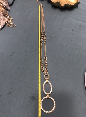 Vintage金色圆圈铜镀真金长款项链毛衣链保存品