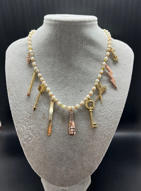 巴洛克珍珠白色野生淡水珍珠多吊坠金色玫瑰金短款项链