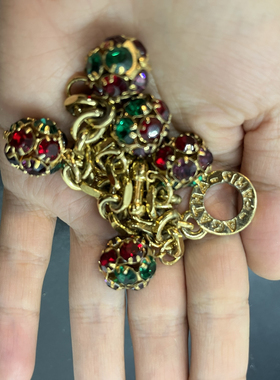 Vintage中古Agatha Paris多彩球球金色手链 打标