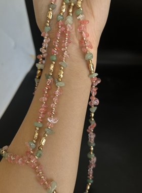 天然碧玺粉晶项链女轻奢小众设计感高级锁骨链2024新款爆款颈链