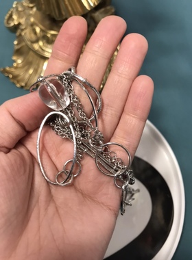 日常简约银色不规则双层长款项链