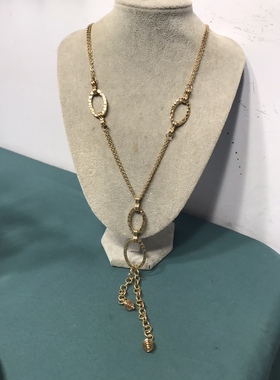 Vintage铜镀真金色简约吊坠不规则长款毛衣链保存品