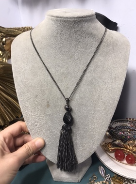 复古黑色流苏简约短款项链3642