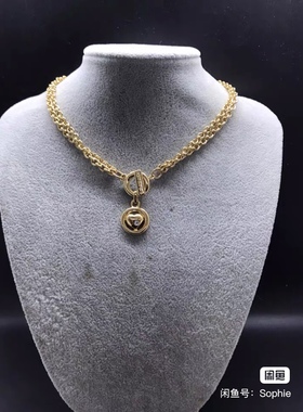 Vintage中古纪家Givenc*y金色黄铜双层爱心短款项链OT扣