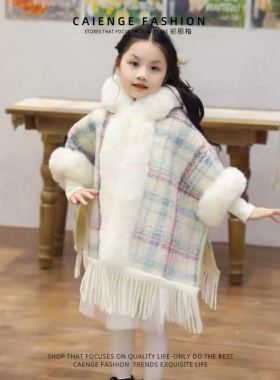 彩恩格针织披肩斗篷外套女童