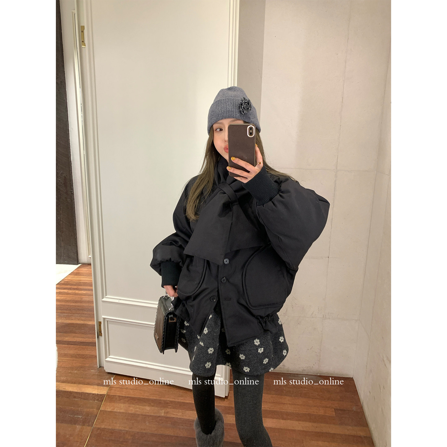 MLS 花漾冬游记 甜系出街2025冬季新款女保暖花朵毛呢伞摆半身裙,淘宝优惠券,粉丝福利购,淘宝优惠卷