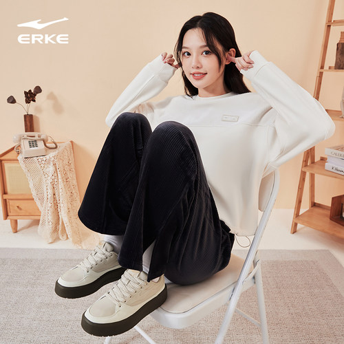 元气2鸿星尔克女鞋厚底增高板鞋冬季休闲鞋黑白经典百搭运动鞋女 - 图0