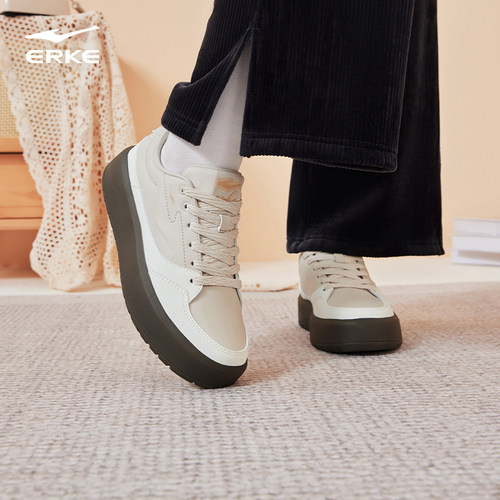 元气2鸿星尔克女鞋厚底增高板鞋冬季休闲鞋黑白经典百搭运动鞋女 - 图2