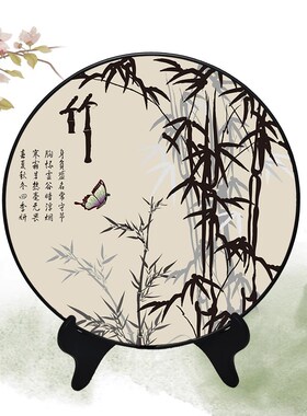 精选新中式摆件梅兰竹菊t装饰画家用卧室圆形古风房间高级黑边相