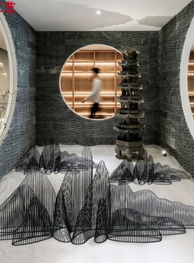 精选假山摆件铁艺新中式r铁丝旱景酒店会所金属工艺品沙池X摆设雕